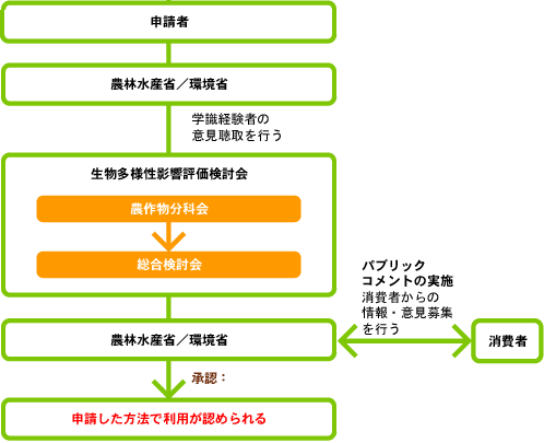 遺伝子組み換え作物の生物多様性影響評価の流れ